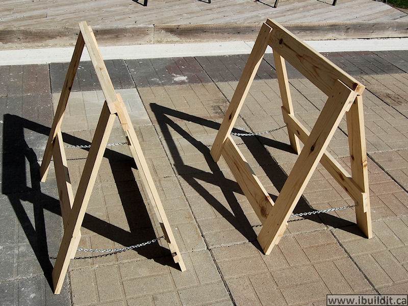 Building shop wooden sawhorses